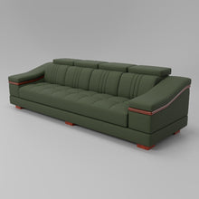 Load image into Gallery viewer, Leather Sofa Rossato | Adjustable Headrest &amp; Wooden Panel Armrests | Premium Design with Console Options: Speakers, Storage, &amp; Cup Holders | Direct from Factory
