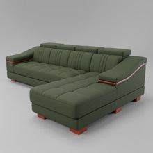Load image into Gallery viewer, Leather Sofa Rossato | Adjustable Headrest &amp; Wooden Panel Armrests | Premium Design with Console Options: Speakers, Storage, &amp; Cup Holders | Direct from Factory
