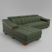 Load image into Gallery viewer, Leather Sofa Rossato | Adjustable Headrest &amp; Wooden Panel Armrests | Premium Design with Console Options: Speakers, Storage, &amp; Cup Holders | Direct from Factory

