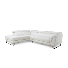 Load image into Gallery viewer, L Shape Sofa Felini 5 Seater white Italian Leather Sofa with SS legs and movable Head rest
