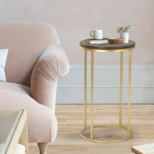 Load image into Gallery viewer, Windhaven Round Wooden Side Table in Gold Finish
