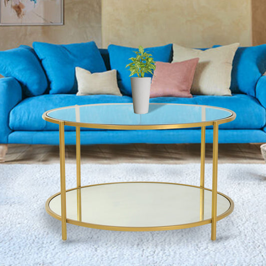 Osby Round Glass Coffee Table In Gold Finish