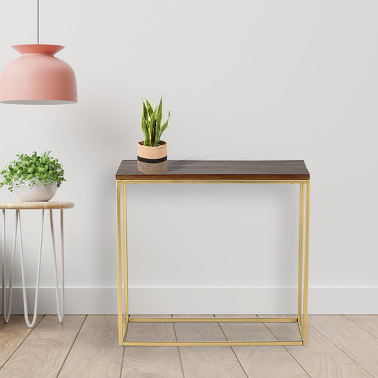 Noah Wooden Side Table In Gold Finish