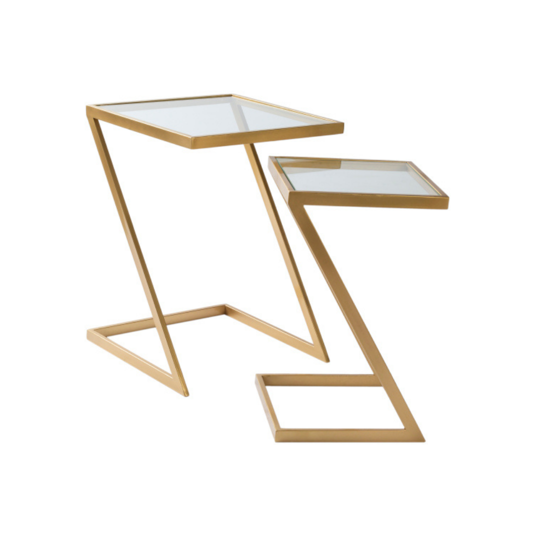 Dage Glass Nesting Table In Gold Finish (Set Of 2)