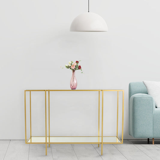 Osby Glass Console Table In Gold Finish