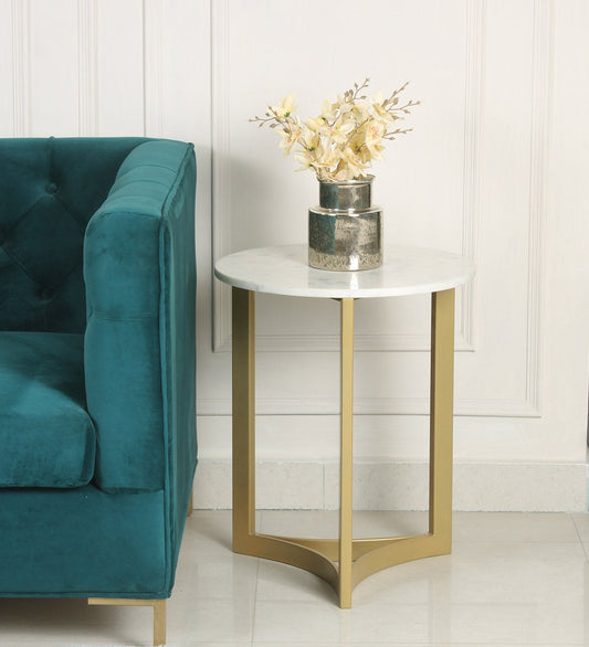 Tessdale Marble Side Table In Gold Finish