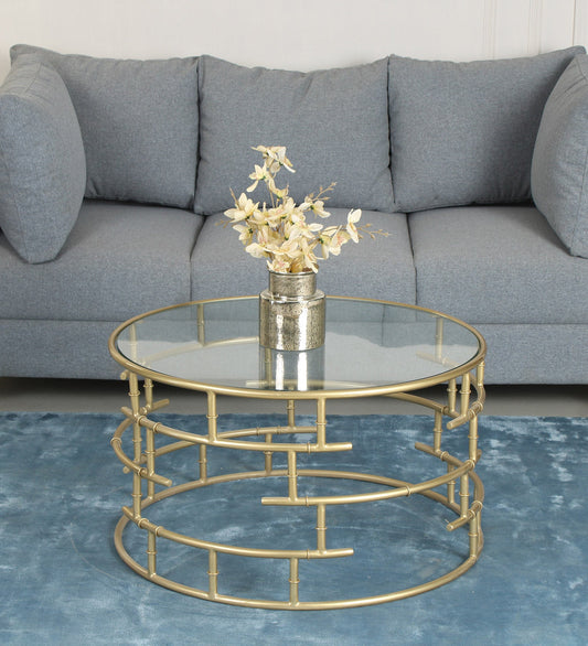 Ziva Glass Coffee Table In Gold Finish