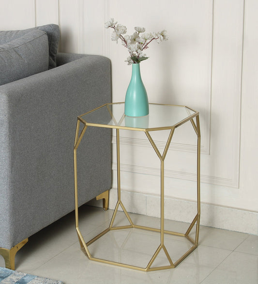 Mackey Glass Side Table In Gold Finish