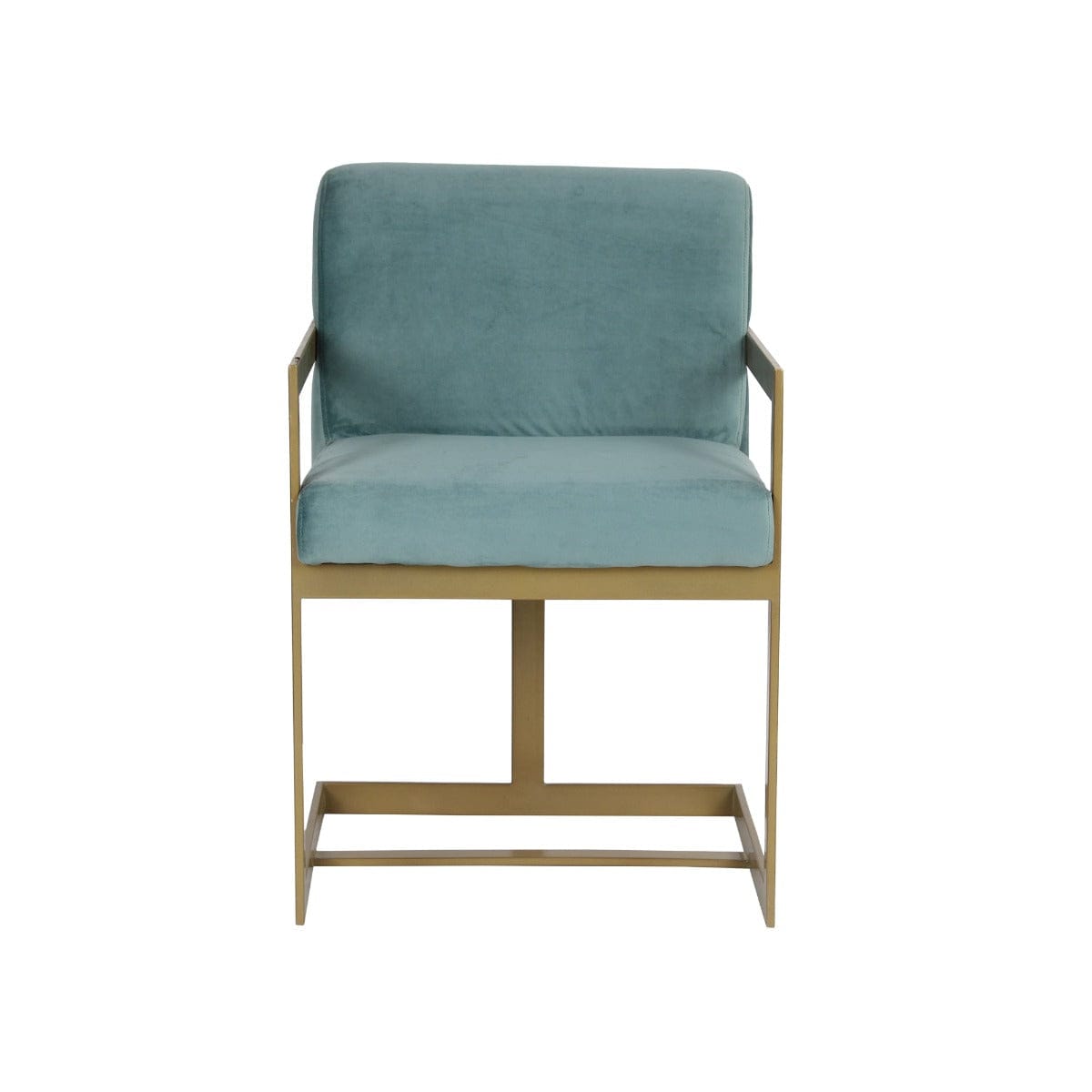 Mosby Sea Blue Velvet Fabric Dining Metal Chair In Gold Finish