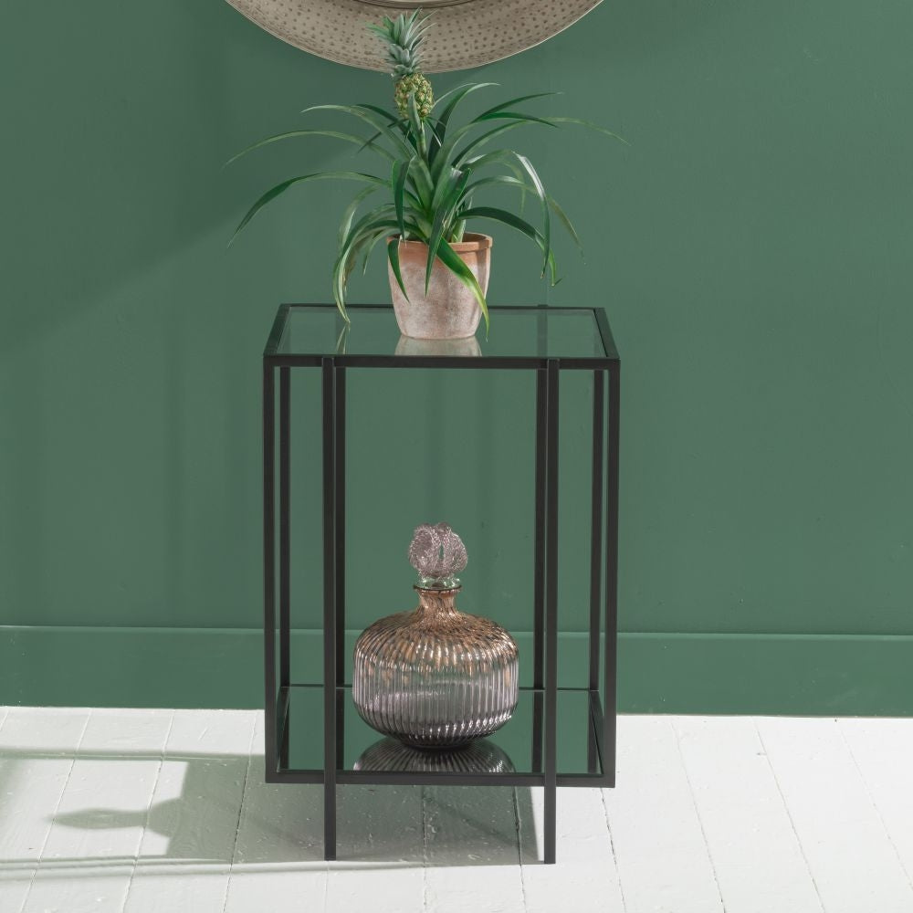 Osby Glass Side Table In Black Finish