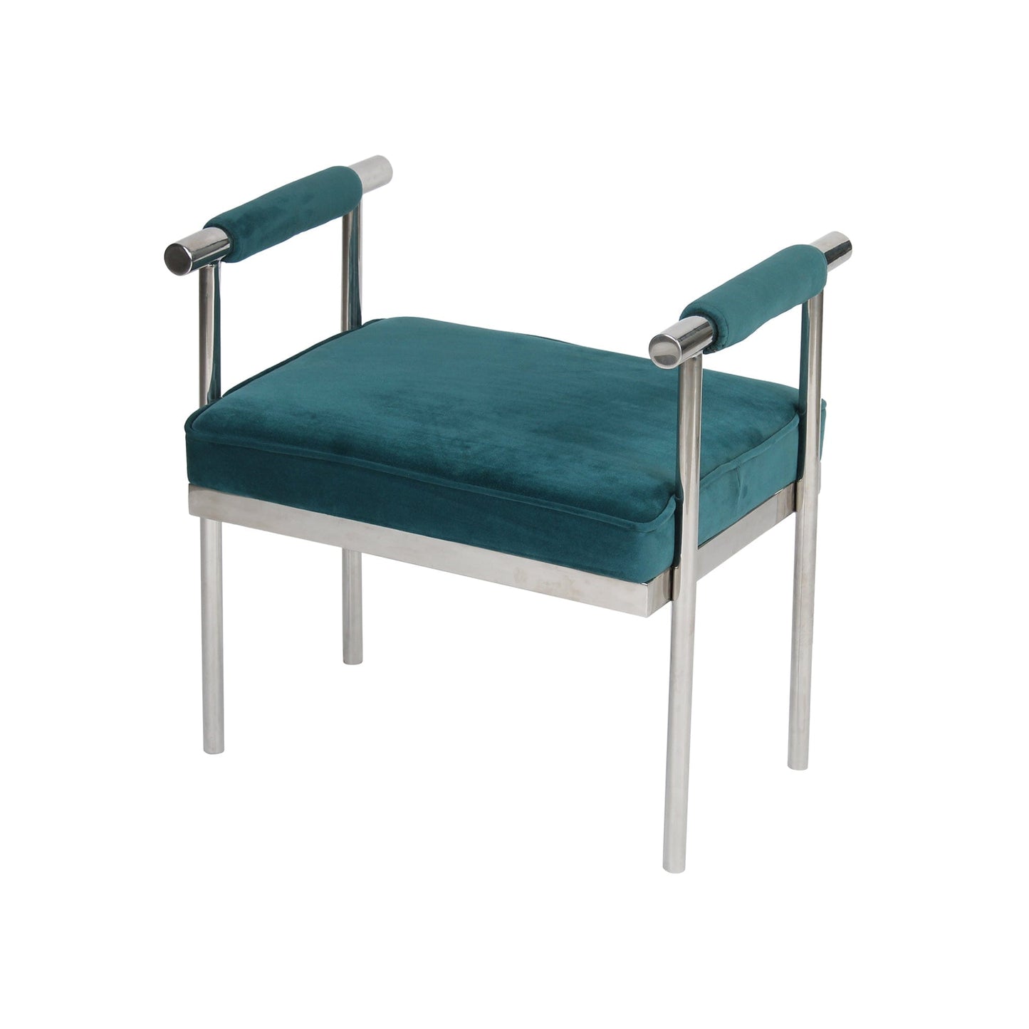 Mosby Stainless Steel Ottoman With Teal Velvet Fabric