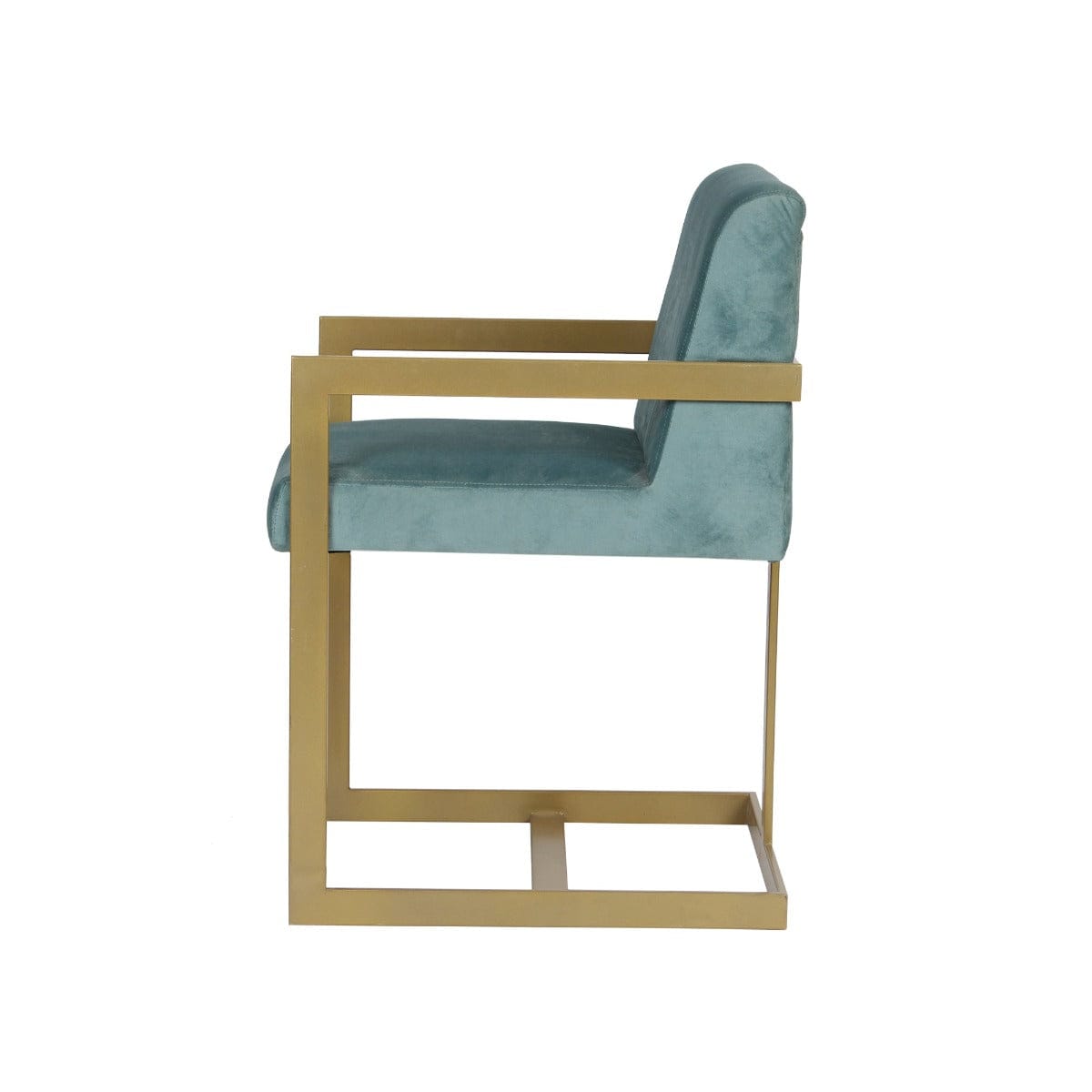 Mosby Sea Blue Velvet Fabric Dining Metal Chair In Gold Finish