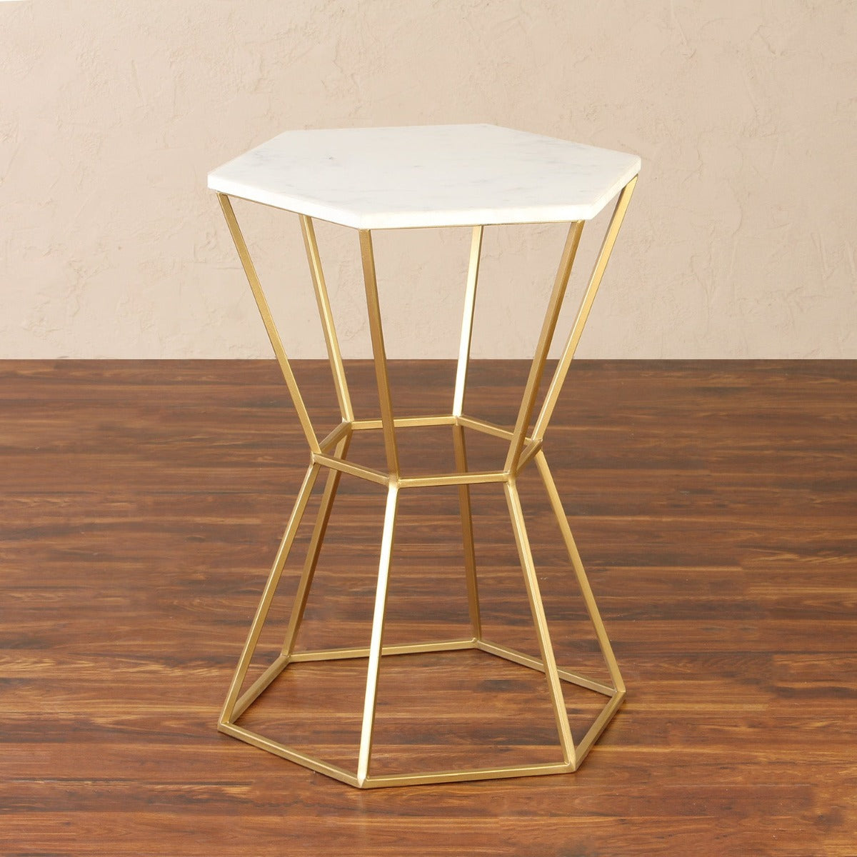 Strand Marble Side Table In Gold Finish
