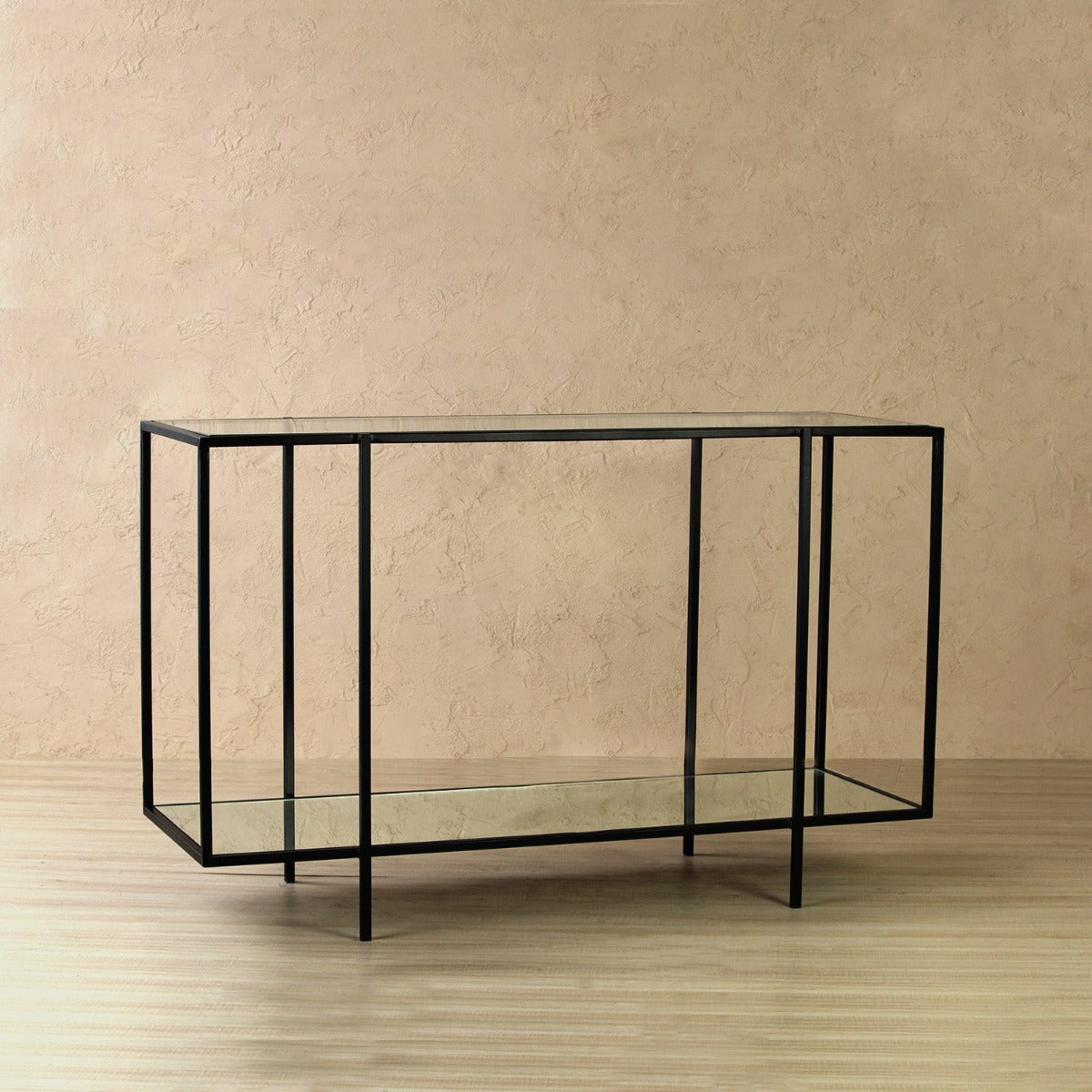 Osby Glass Console Table In Black Finish