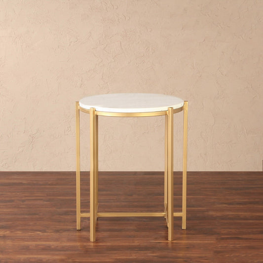 Jives Marble Side Table In Gold Finish