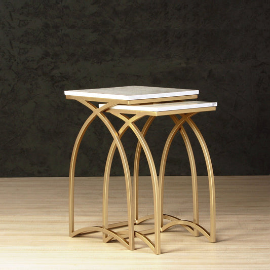 Adilade Marble Nesting Table In Gold Finish (Set Of 2)