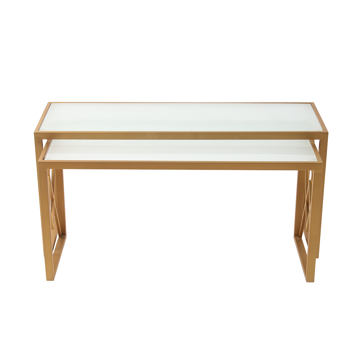 Klaus Frosted Glass Nesting Coffee Table in Dark Gold Finish(Set Of 2)