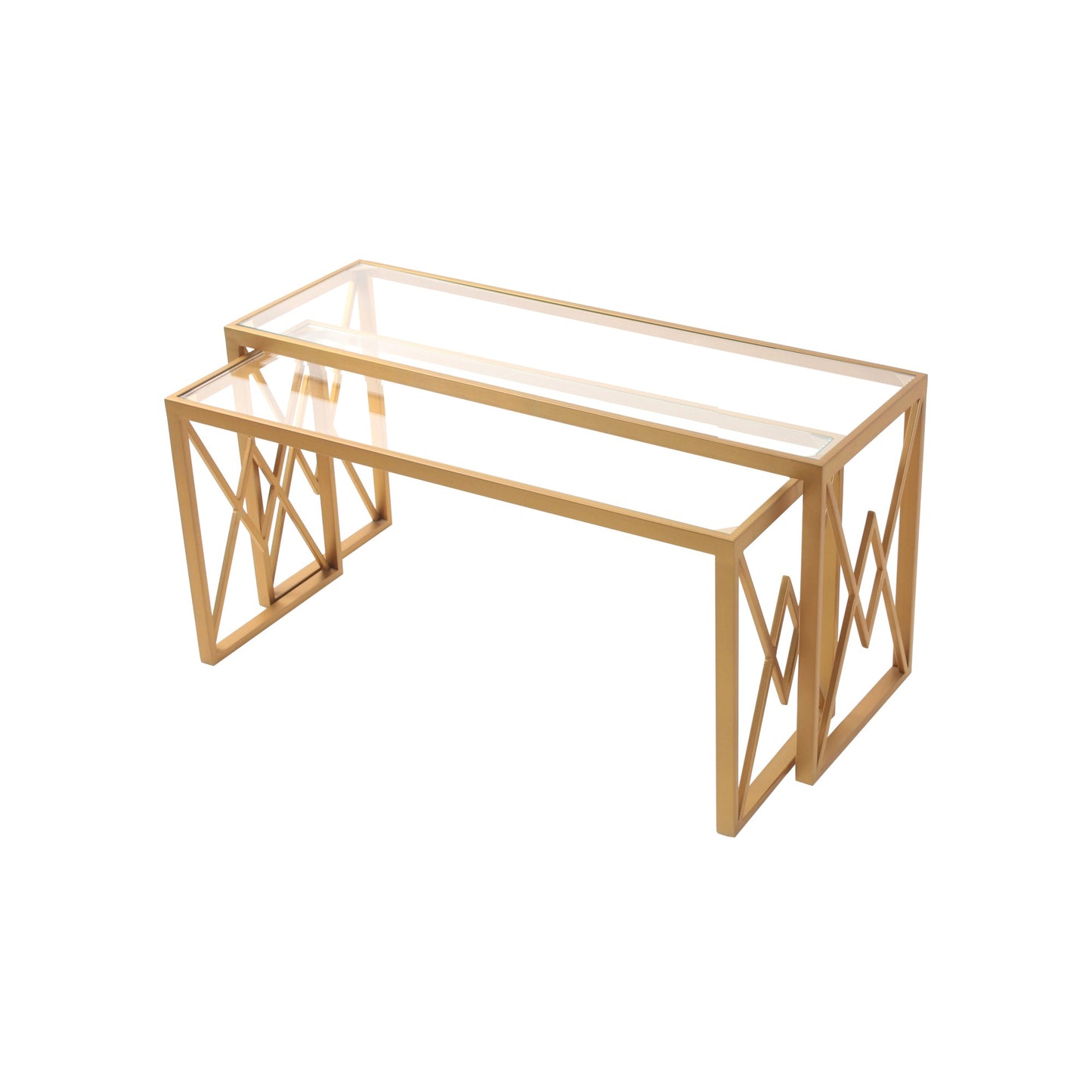 Klaus Clear Glass Nesting Coffee Table in Dark Gold Finish(Set Of 2)