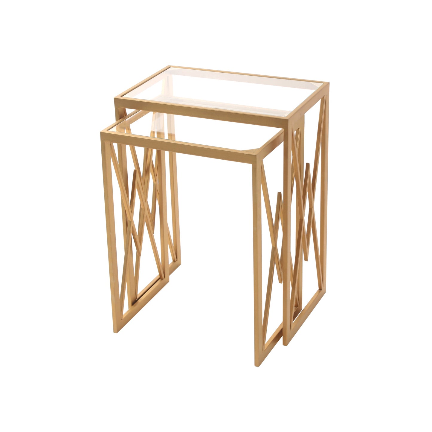 Klaus Clear Glass Nesting Side Table in Dark Gold Finish