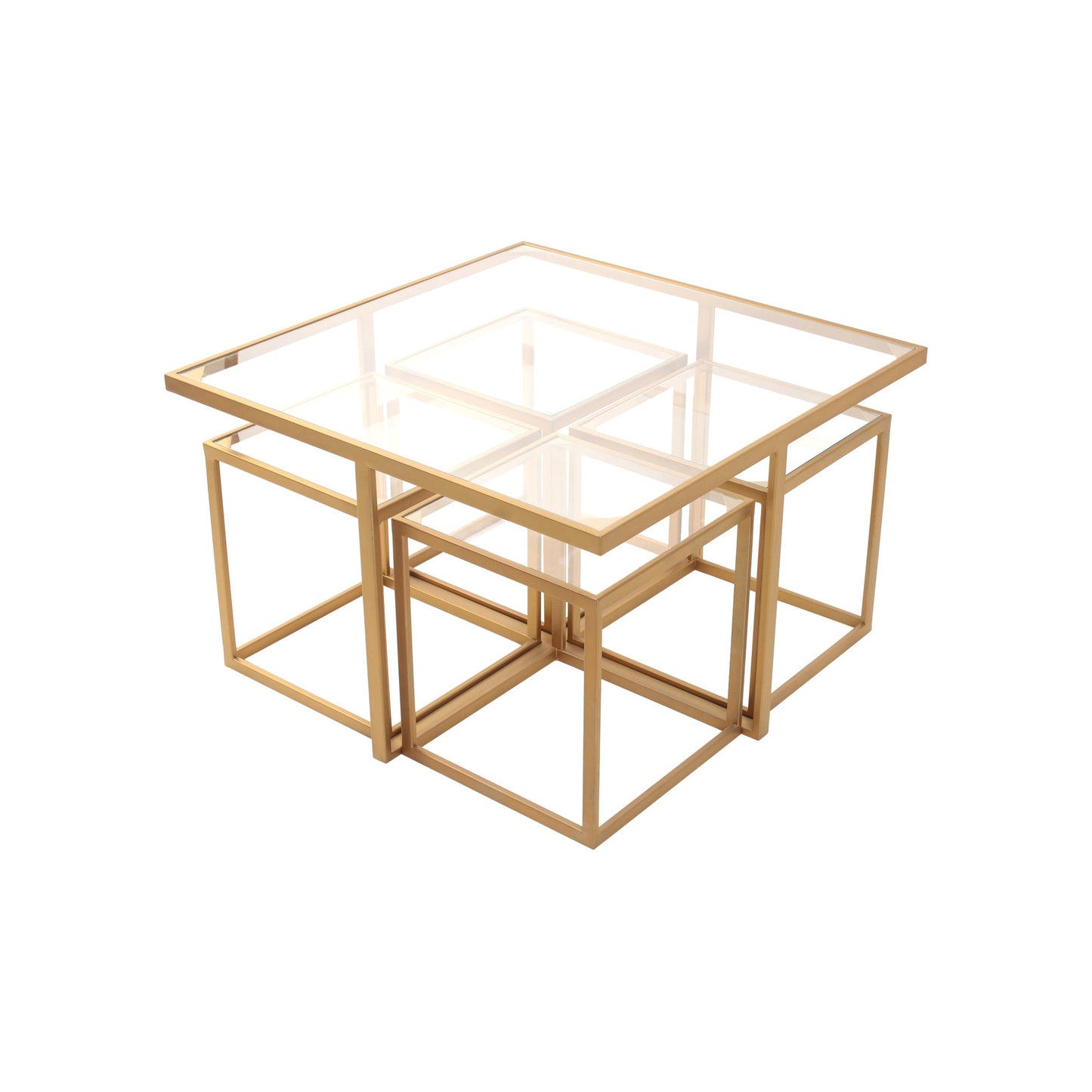 Klaus Clear Glass Nesting Coffee Table in Dark Gold Finish(Set Of 5)