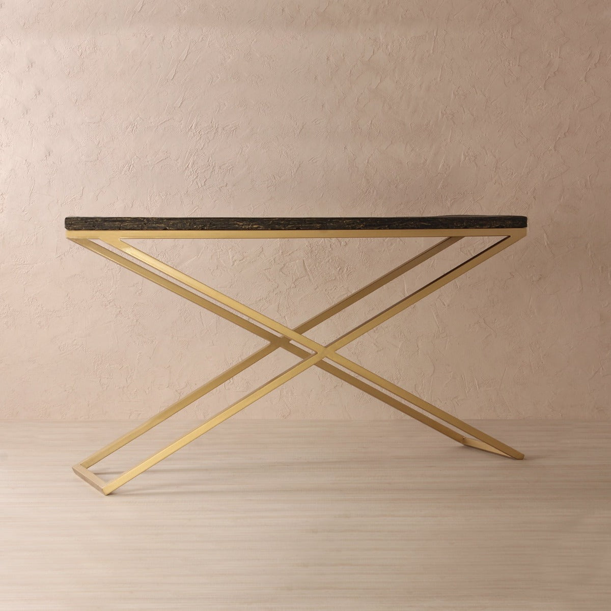 Orla Wooden Console Table In Antique Gold Finish