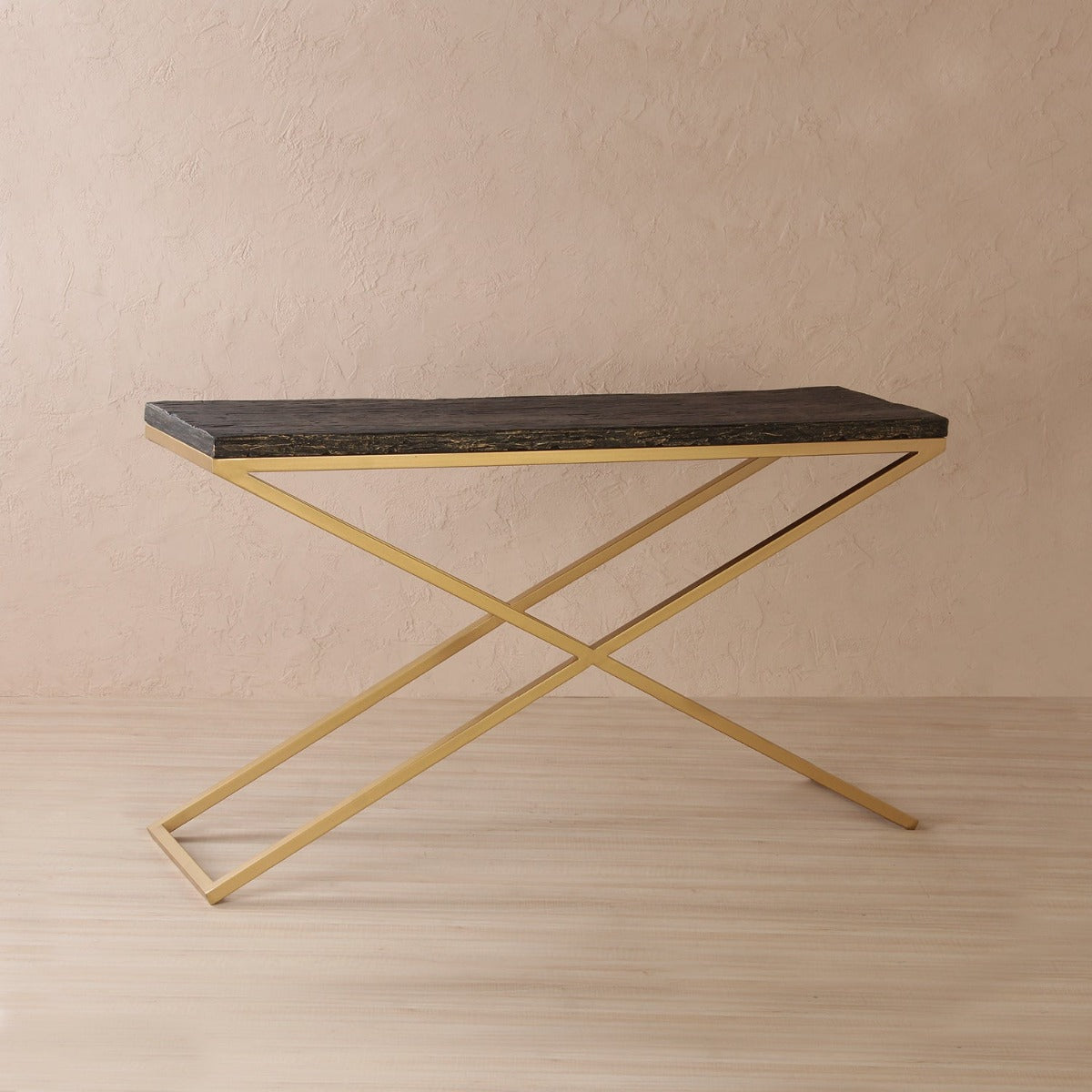 Orla Wooden Console Table In Antique Gold Finish