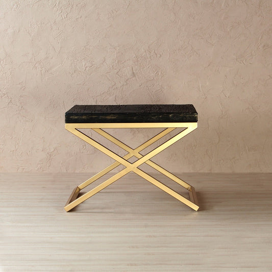Orla Wooden Side Table In Antique Gold Finish