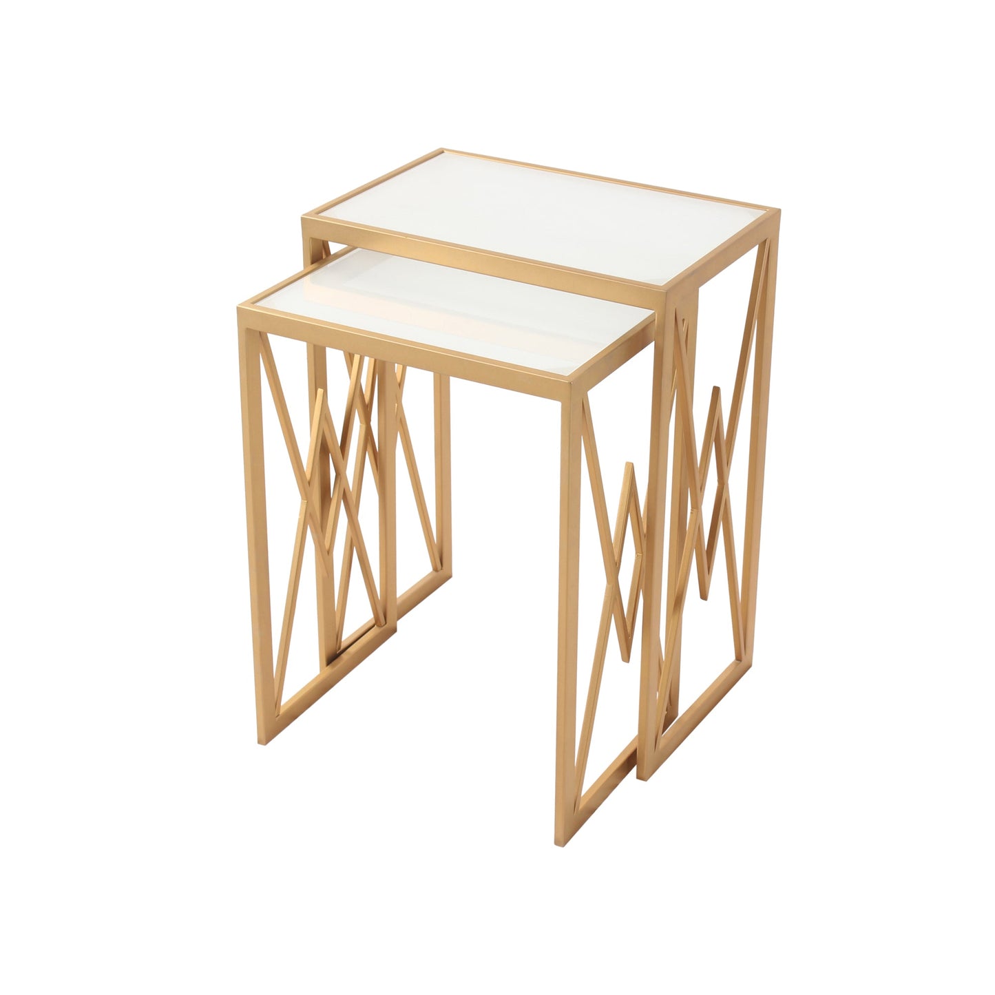 Klaus Frosted Glass Nesting Side Table in Dark Gold Finish