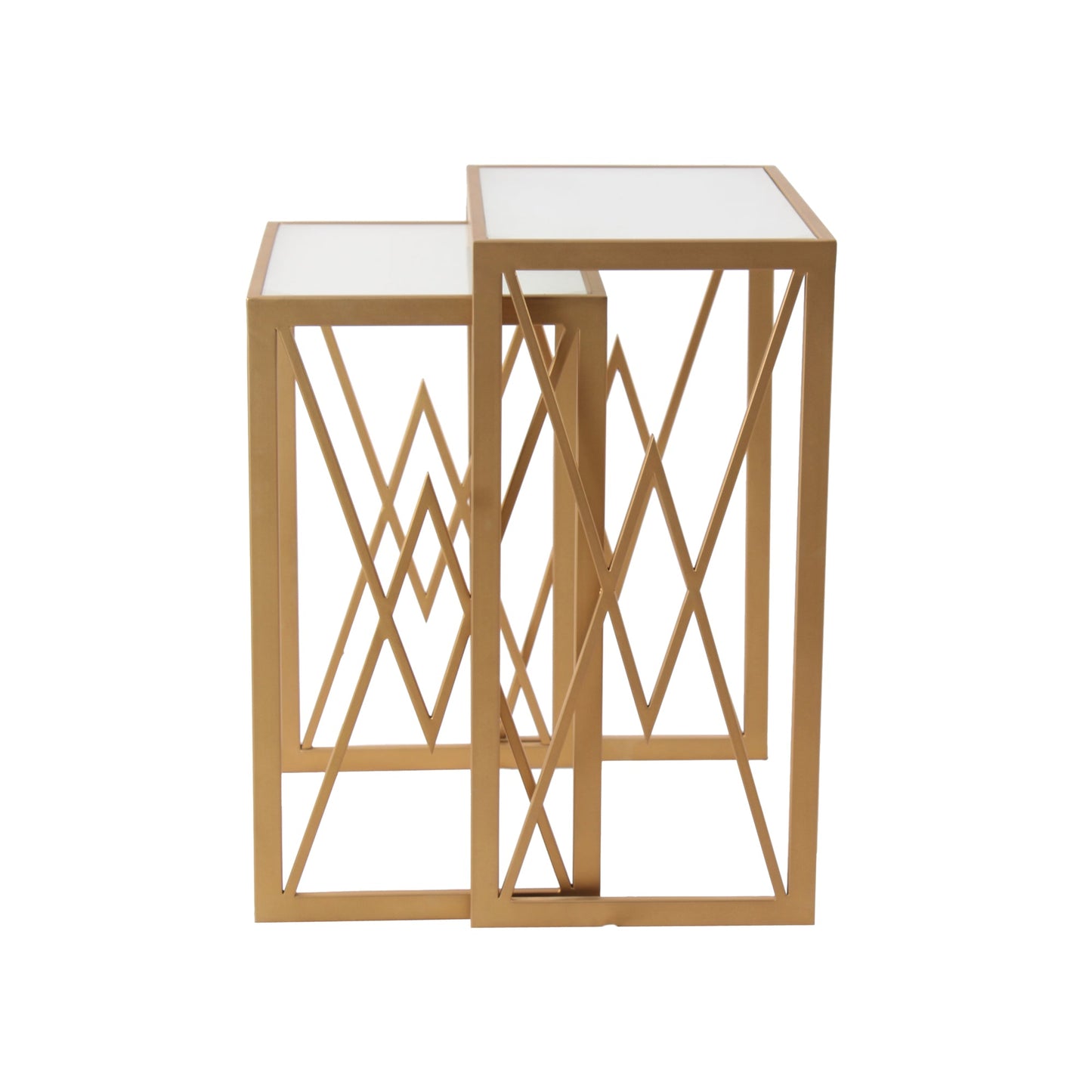 Klaus Frosted Glass Nesting Side Table in Dark Gold Finish
