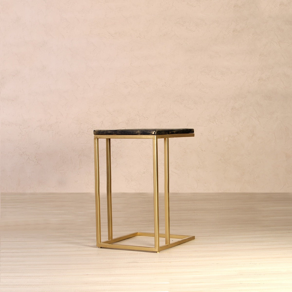 Orla  Wooden C Table In Antique Gold Finish