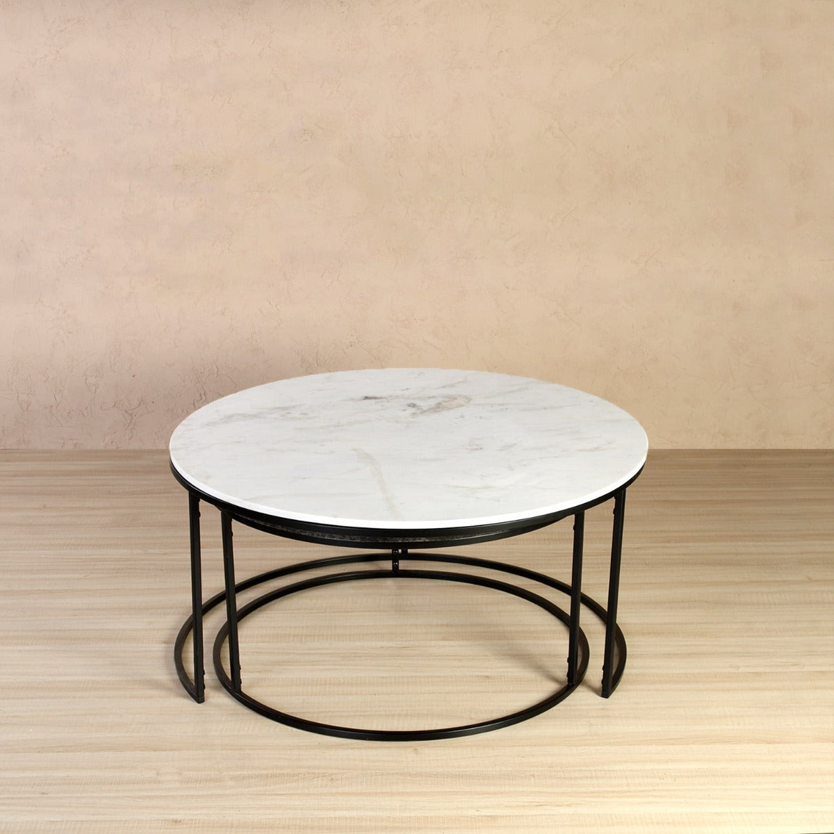 Serbia Marble Nesting Coffee Table In Black Finish (Set Of 2)