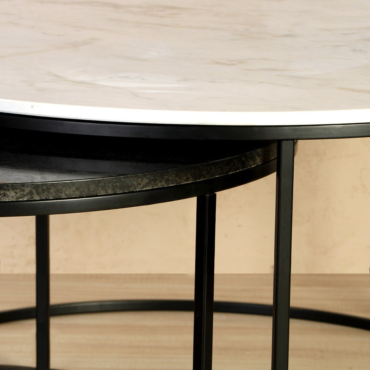 Serbia Marble Nesting Coffee Table In Black Finish (Set Of 2)