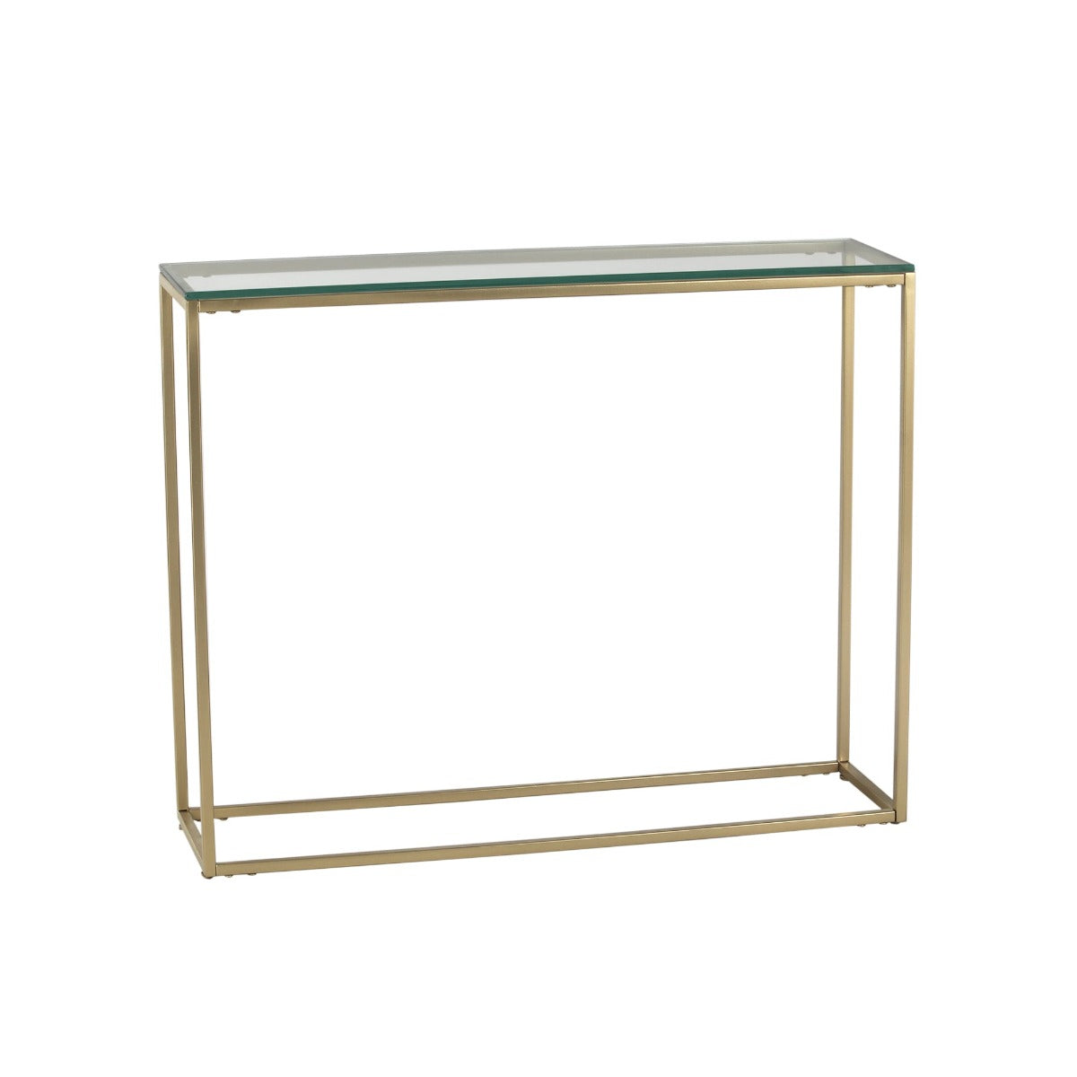 Noah Glass Console Table In Gold Finish
