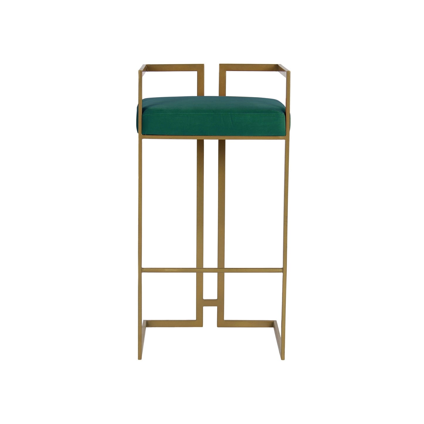 Rossi Green Velvet Fabric Metal Bar Chair In Gold Finish