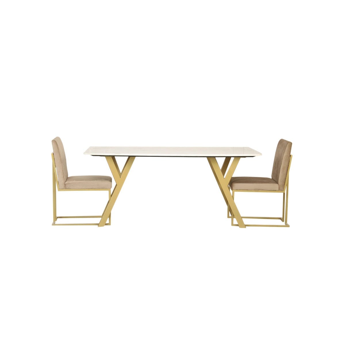 Kir 6 Seater Marble Dining Table Set In Gold Finish