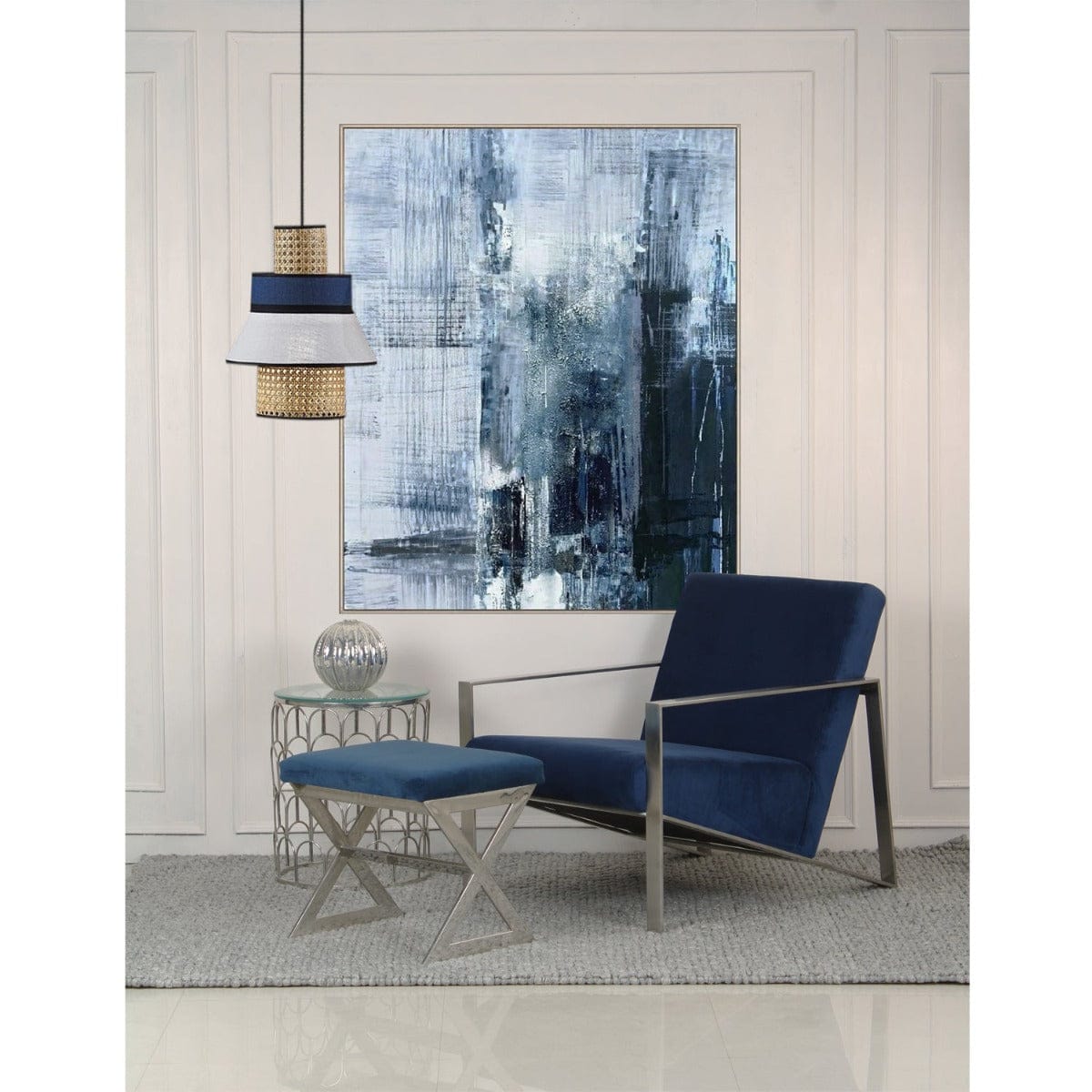Mosby Stainless Steel Lounge Chair With Blue Velvet Fabric