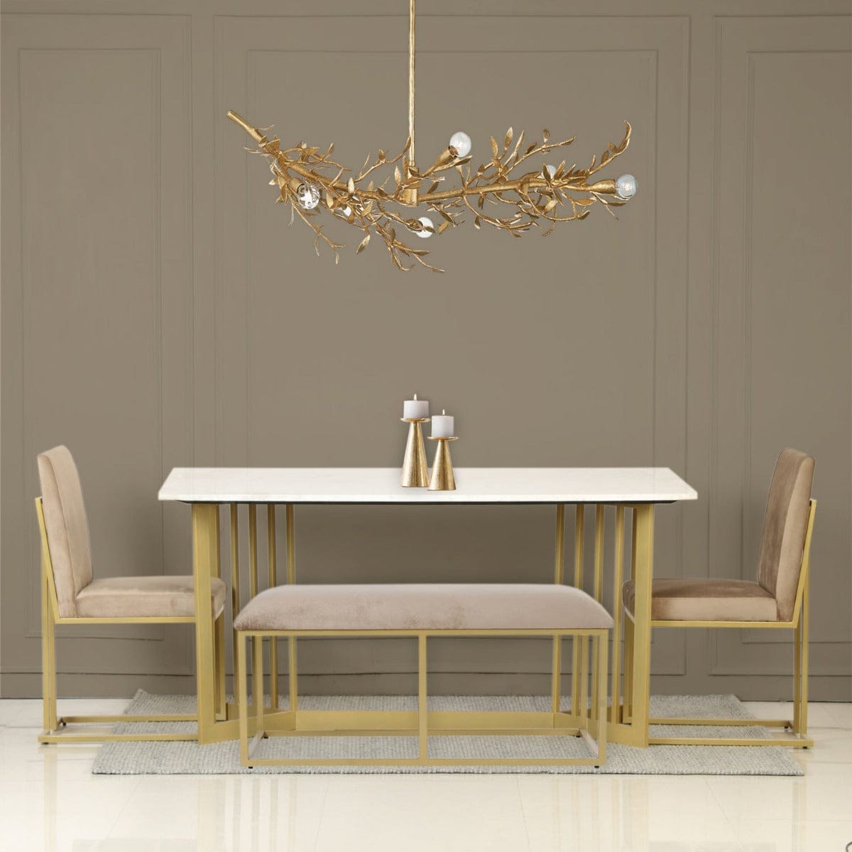 Kitson 6 Seater Marble Dining Table In Gold Finish