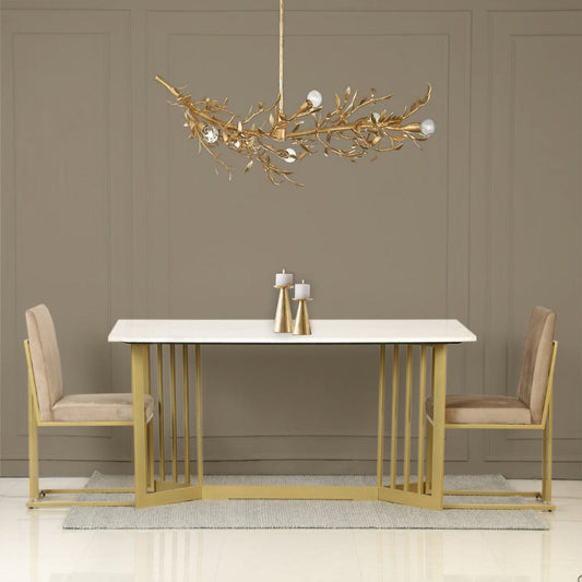 Kitson 6 Seater Marble Dining Table In Gold Finish