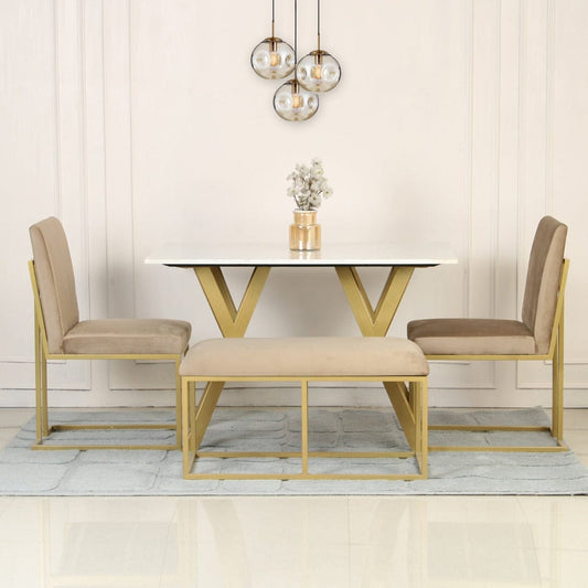 Kir 4 Seater Marble Dining Table In Gold Finish