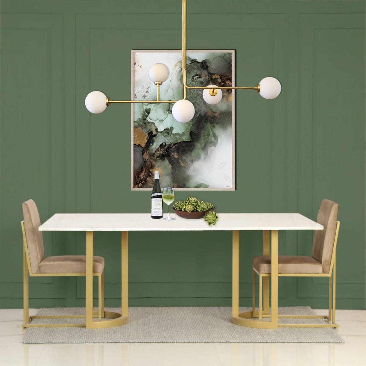 Eros 6 Seater Marble Dining Table In Gold Finish