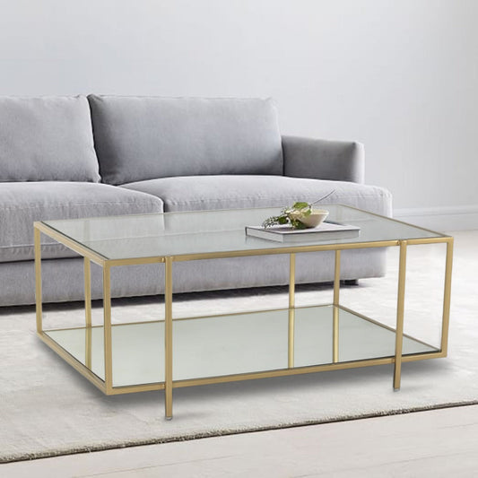 Osby Square Glass Coffee Table In Gold Finish