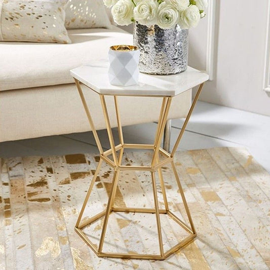 Strand Marble Side Table In Gold Finish