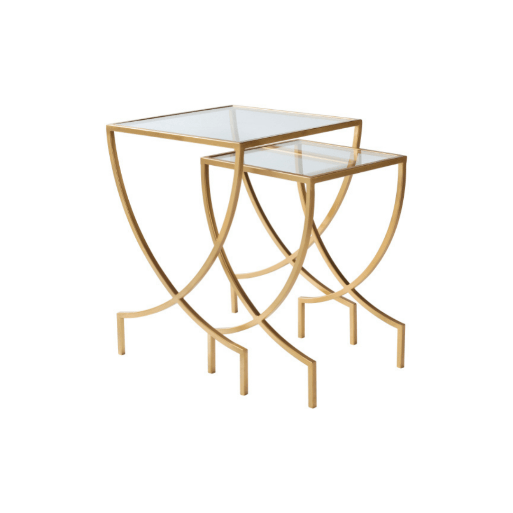 Birch Glass Nesting Table In Gold Finish (Set Of 2)