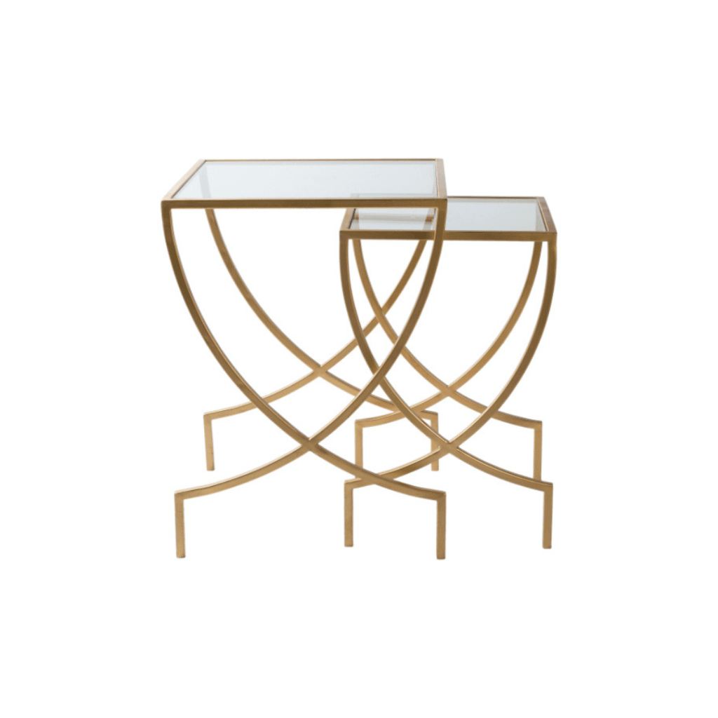Birch Glass Nesting Table In Gold Finish (Set Of 2)